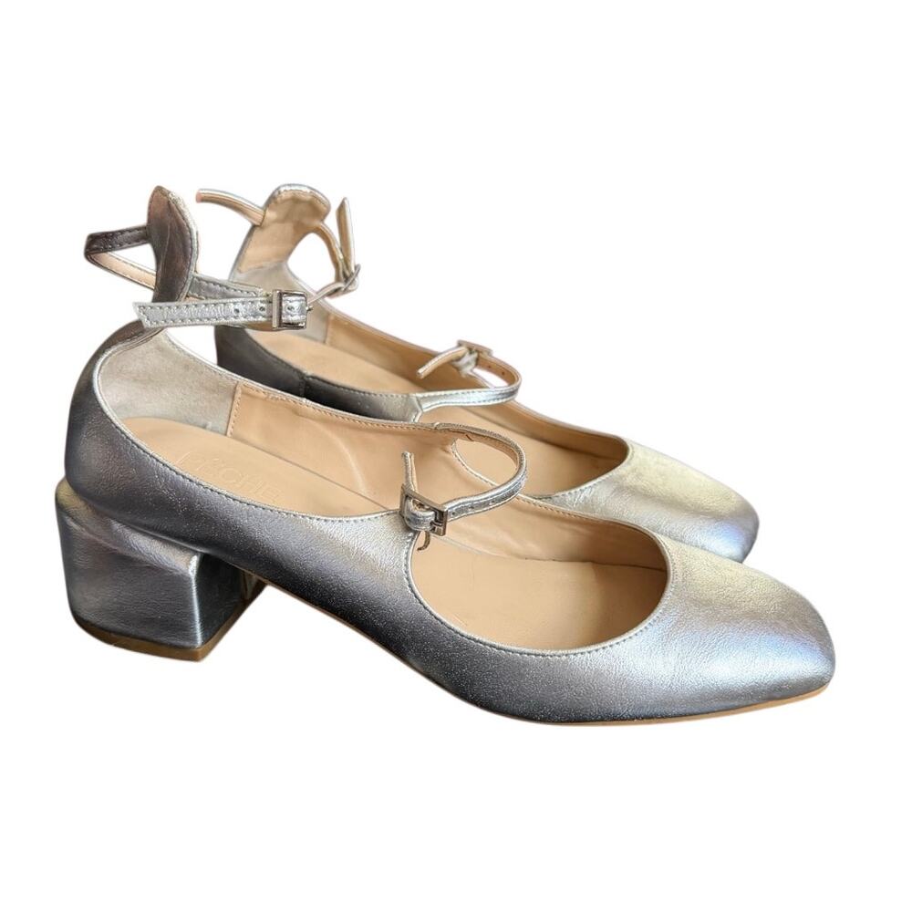 Peche Nico Heels Silver Size US 7.5 /8 Mary Jane Style Strap Small Heel - Picture 2 of 13